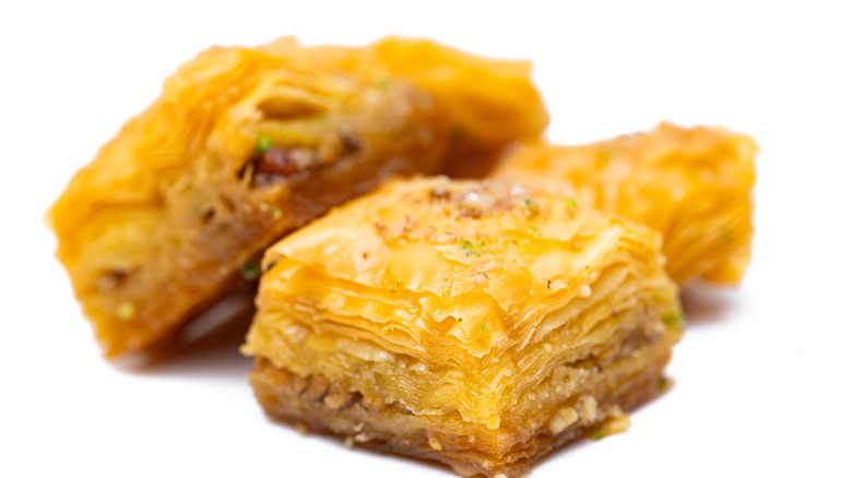 Baklava on a white background