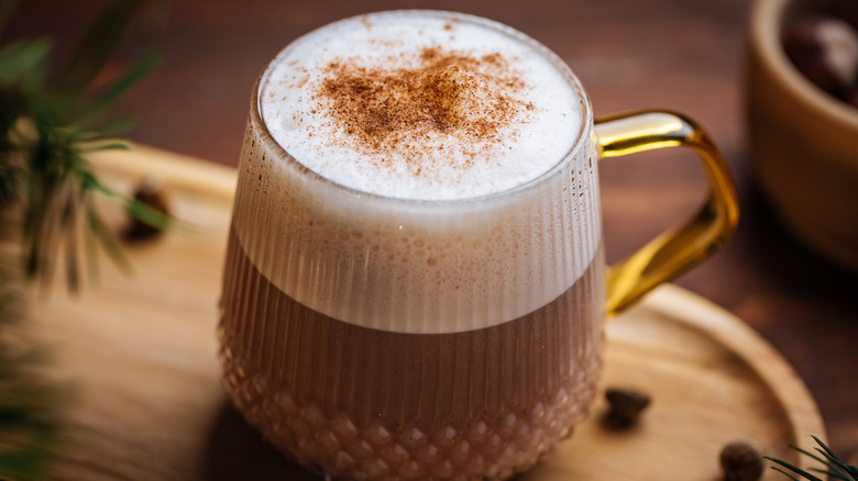 Eggnog latte on a saucer
