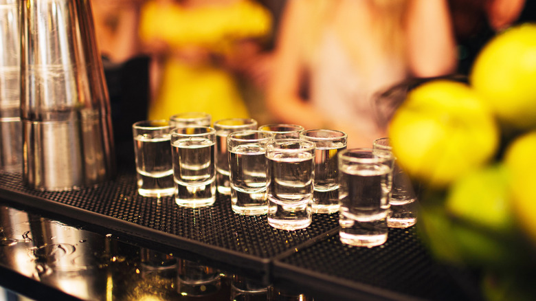 vodka shots on a bar