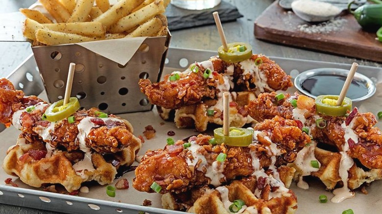 Chicken and waffle plate with fries