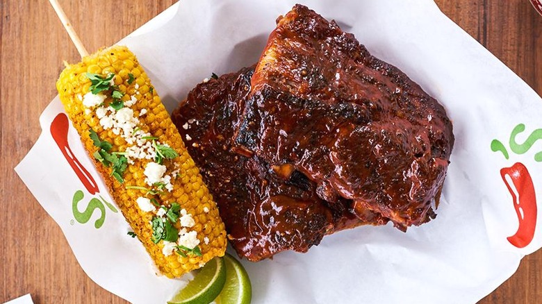 Elote street corn with barbecue restaurant ribs