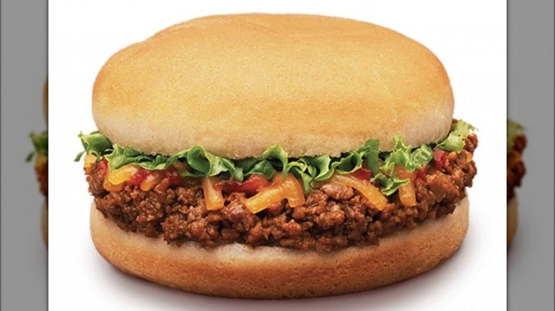 The Taco Bell Beefer burger with a white background.