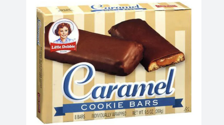 Box of Little Debbie Caramel Cookie Bars on a white background