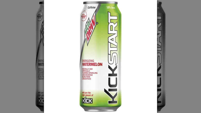 A 16-ounce can of Mountain Dew Kickstart Hydrating Boost Energizing Watermelon flavor