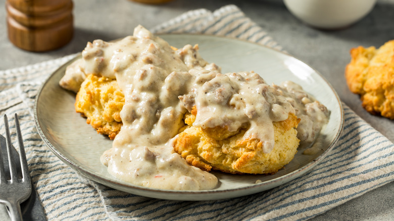 A plate of biscuits and gravy