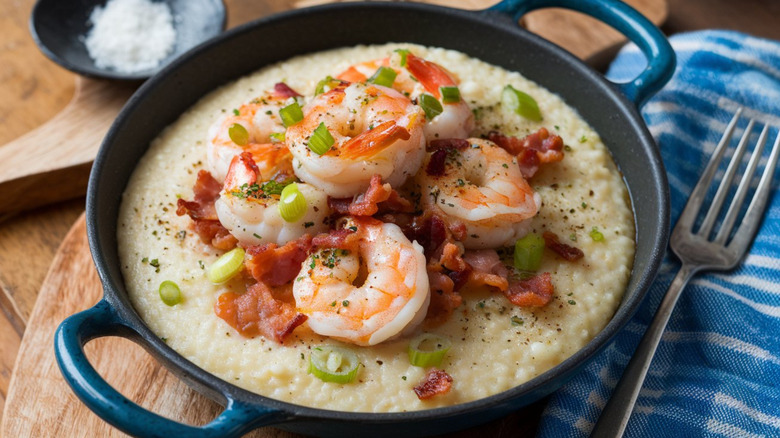 A bowl of shrimp and grits