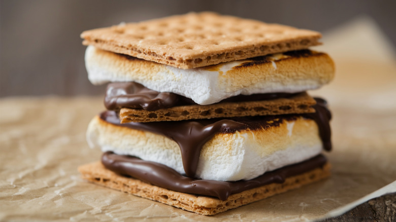 A S'mores snack on brown paper
