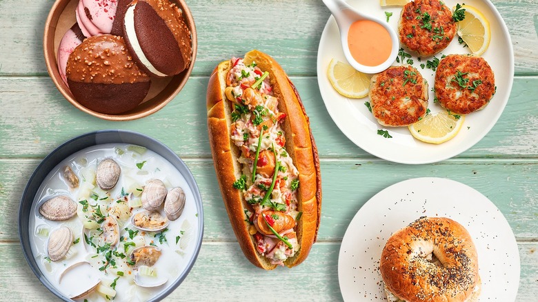 East coast dishes on a blue background