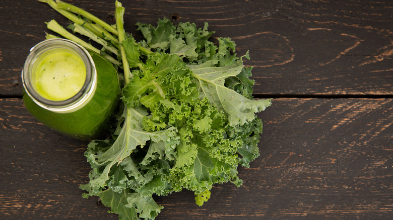 Kale smoothie with kale leaves