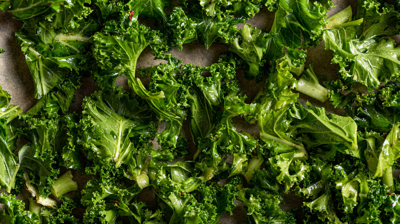 Roasted kale on a tray