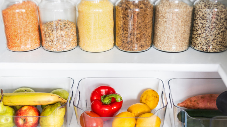 Jars of food with bins