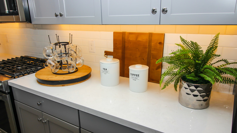 Lazy Susan on countertop with glasses