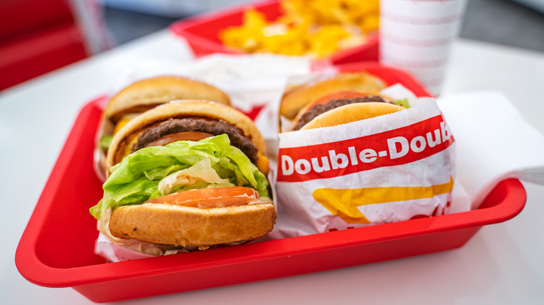 tray of four In-N-Out burgers