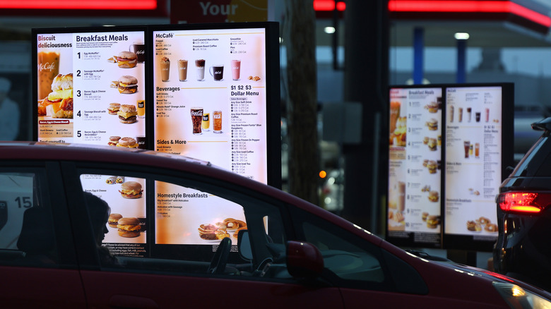A customer orders from the McDonald's drive-thru.