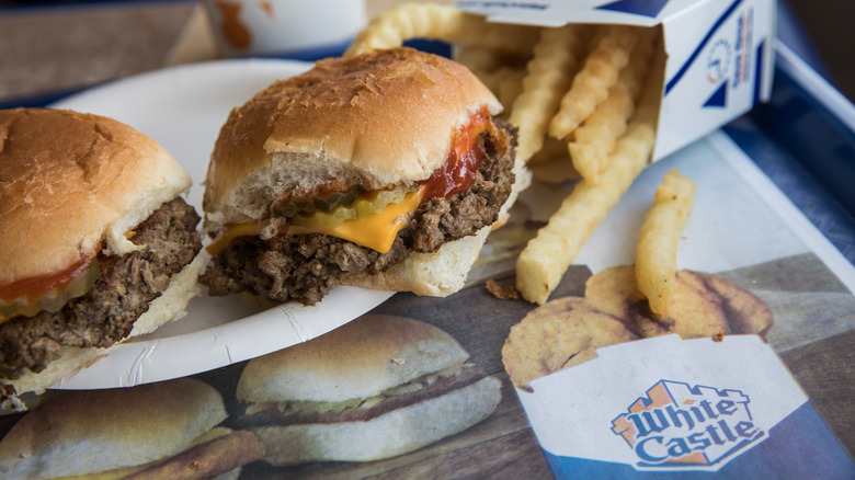 sliders and fries on a tray