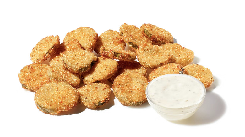 fried pickle chips with ranch sauce