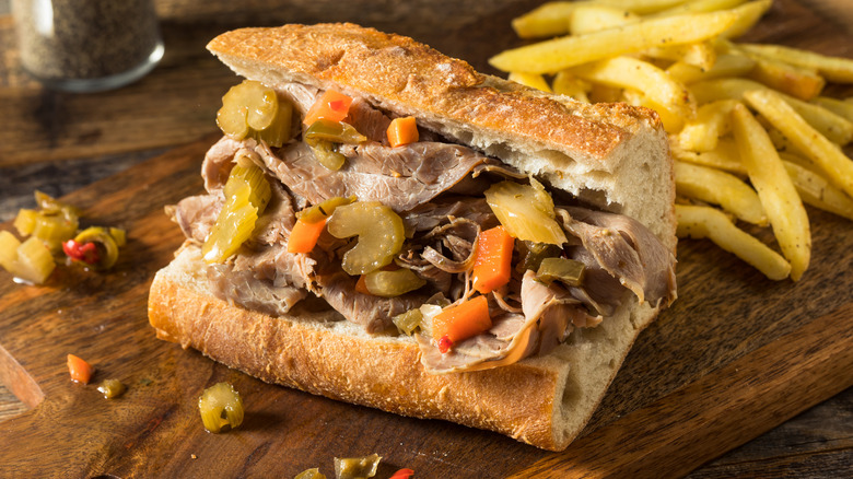 Italian beef sandwich with giardiniera