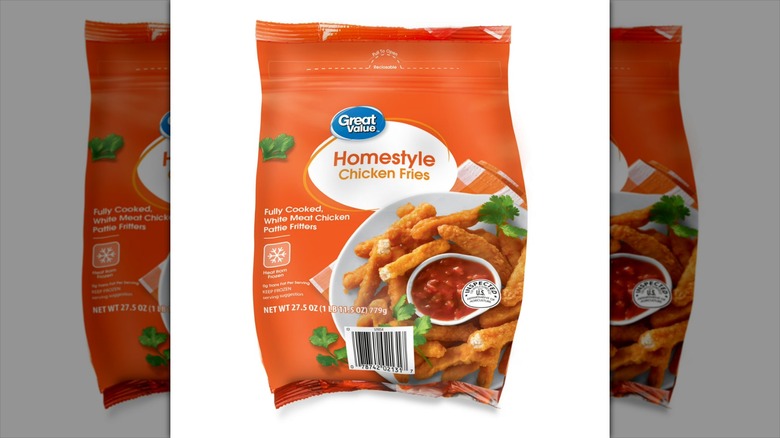A bag of Great Value Homestyle Ground Chicken Fries