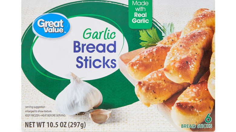 A box of Great Value Garlic Bread Sticks