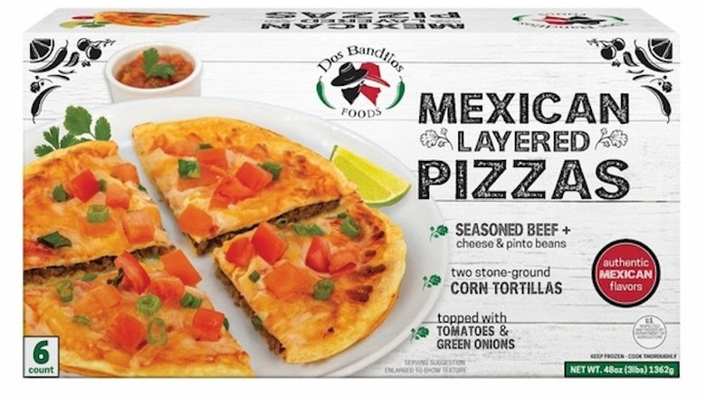A box of Dos Bandidos Mexican Layered Pizza