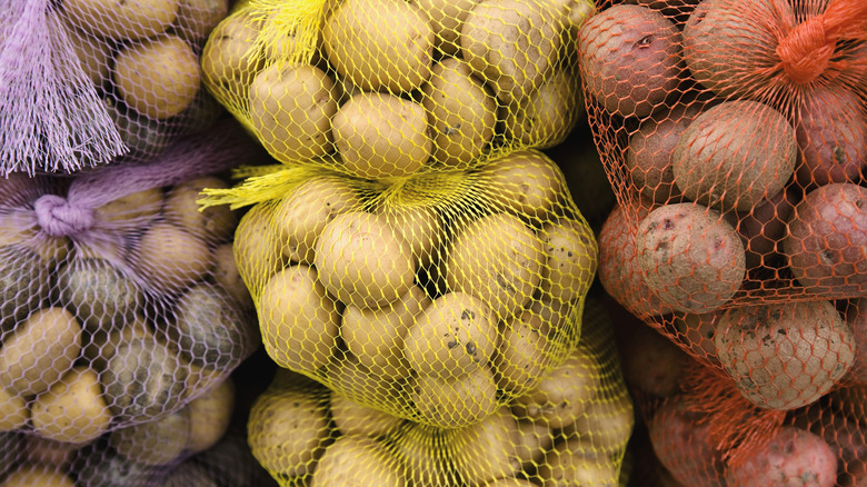 Bags of potatoes with mesh