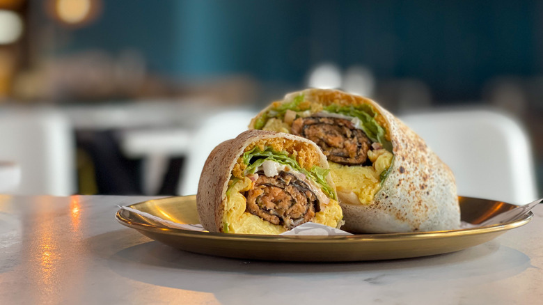 Breakfast burrito on a plate