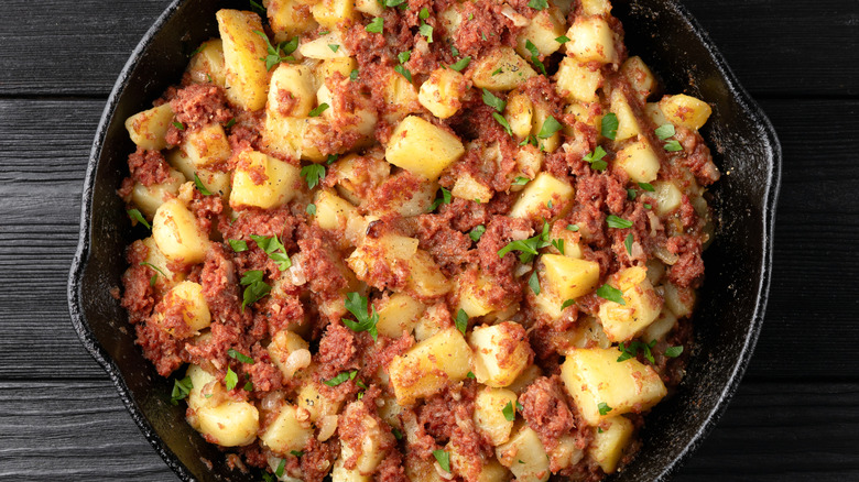 Corned beef hash in a skillet