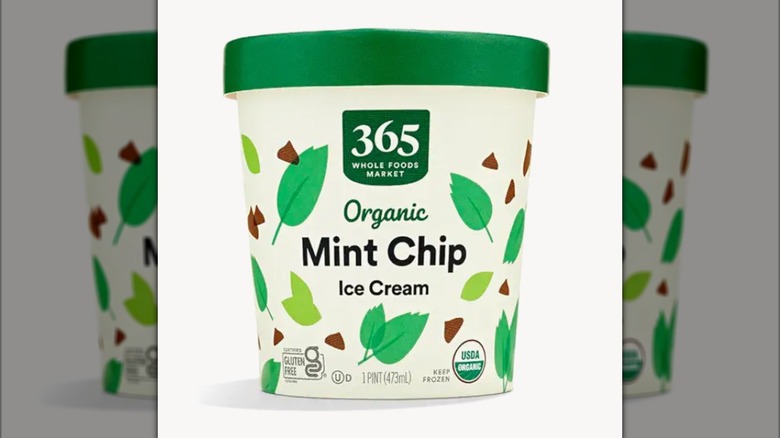 A pint of 365 Organic Mint Chip Ice Cream
