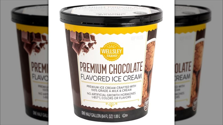 A pint of Premium Chocolate Flavored Ice Cream from Wellsley Farms