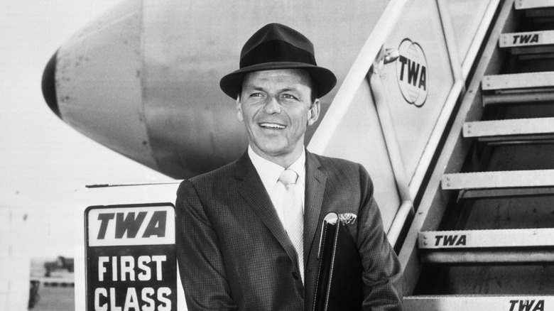 A black and white photo of Frank Sinatra