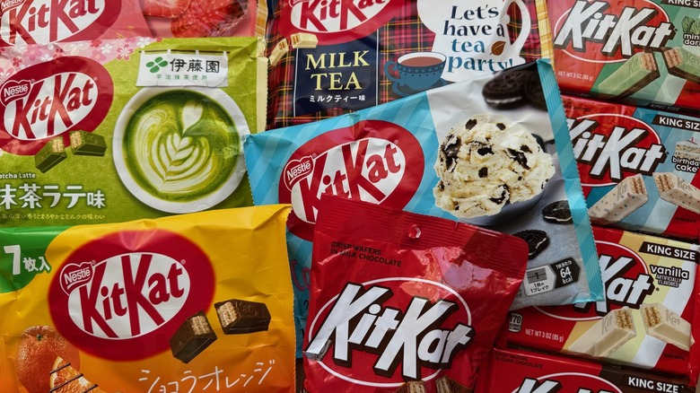 Assortment of different flavors of Kit Kat packages
