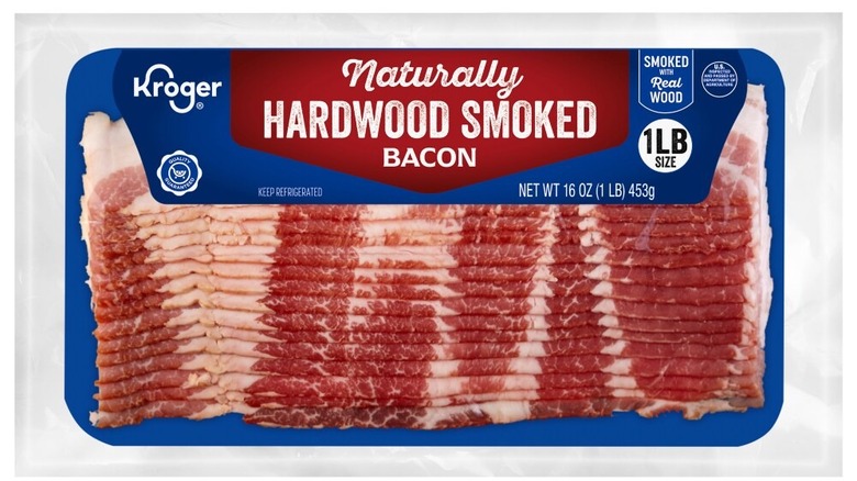 A package of Kroger's Naturally Hardwood Smoked Bacon