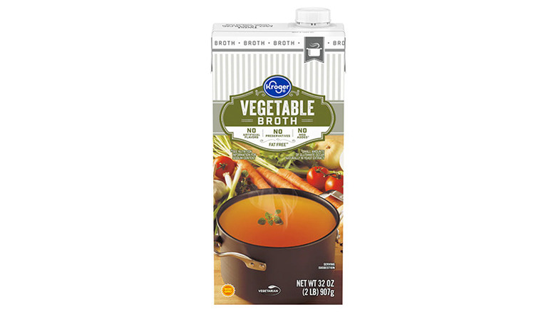 A carton of Kroger vegetable broth