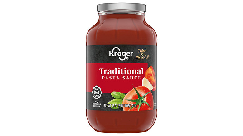 A jar of Kroger Traditional Pasta Sauce