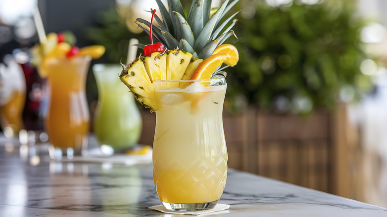 A Mahukona cocktail garnished with pineapple