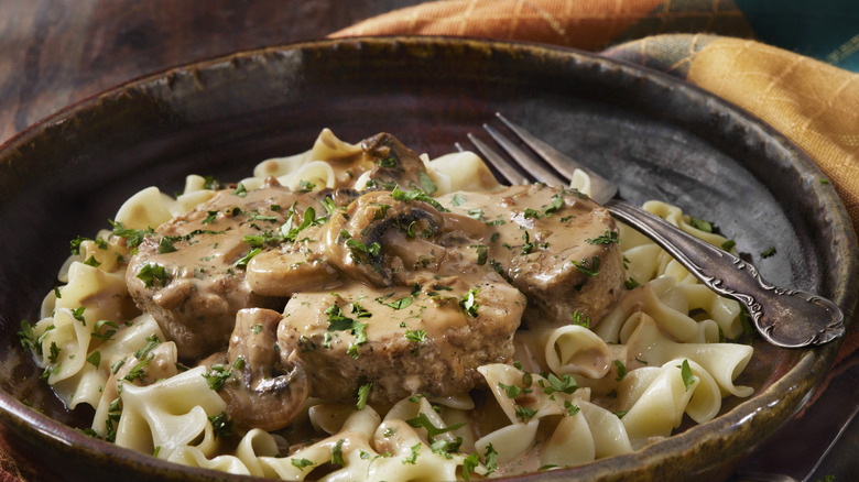 Beef stroganoff in a bowl