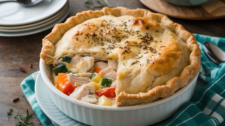 Chicken pot pie with veggies and meat