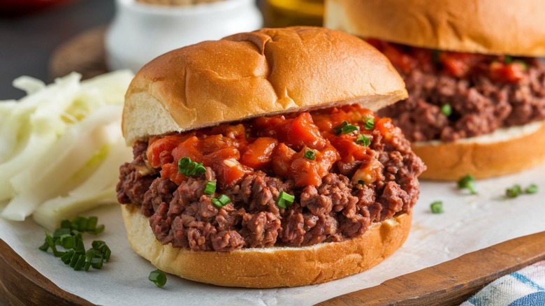 Sloppy joes sandwich with onions