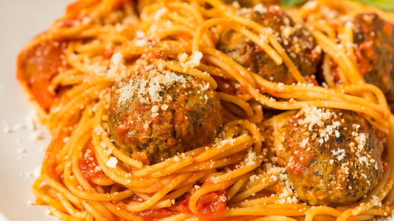 Spaghetti and meatballs on a plate