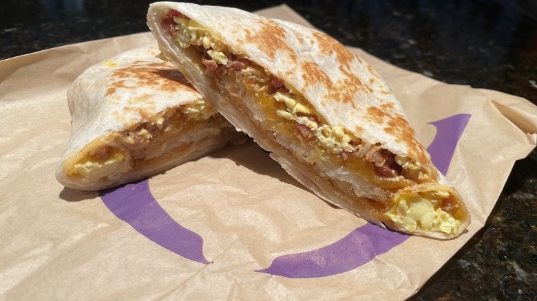 A bacon breakfast Crunchwrap from Taco Bell