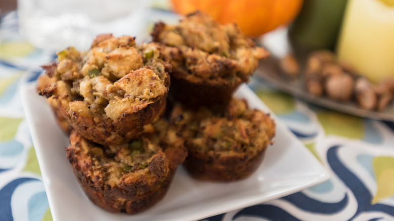 Plate of stuffing muffins