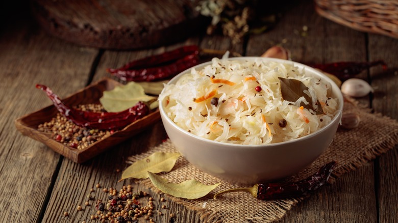 bowl of sauerkraut with spices