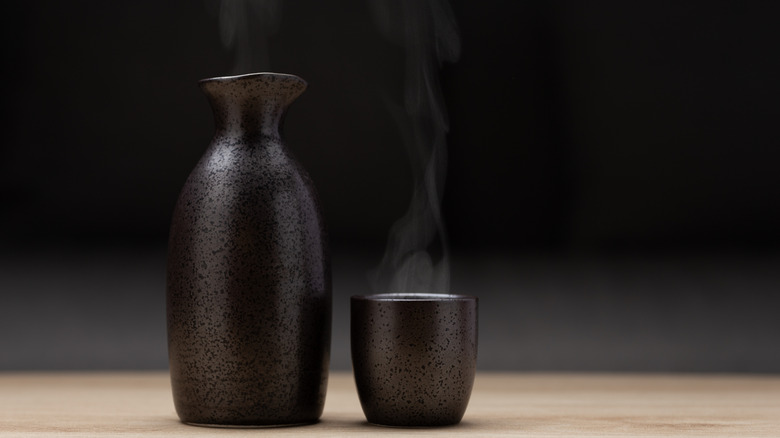 hot sake and a black background