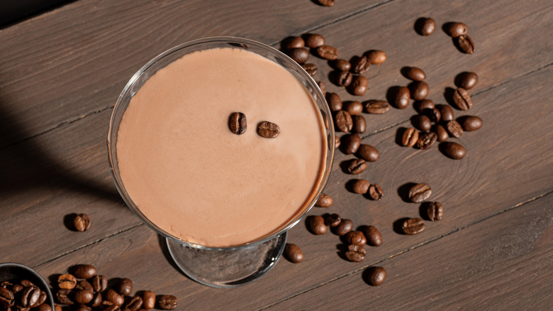 espresso martini with coffee beans