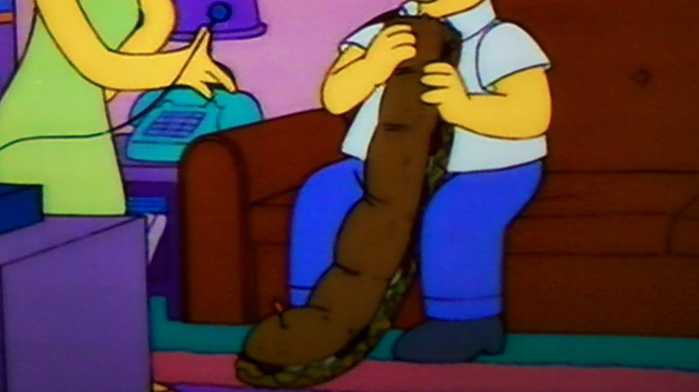 Homer Simpson with a 10 foot sub sandwich