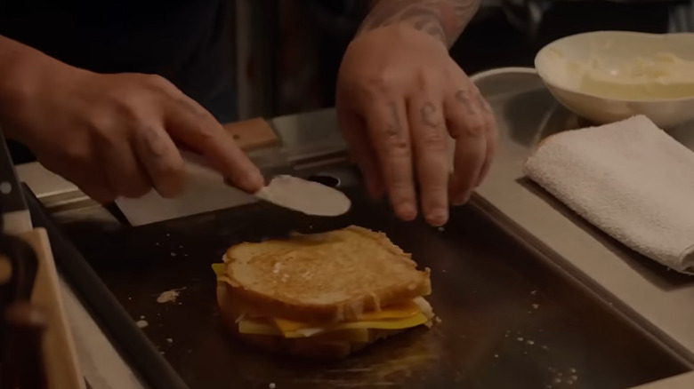 grilled cheese being cooked