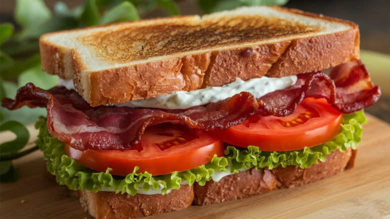 BLT deli sandwich on cutting board