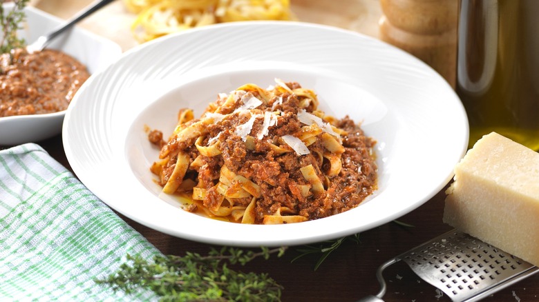 Bowl of Italian pasta bolognese