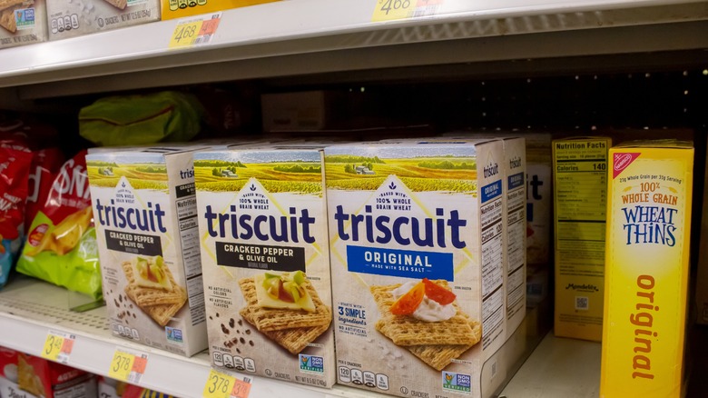Triscuit crackers on supermarket shelf
