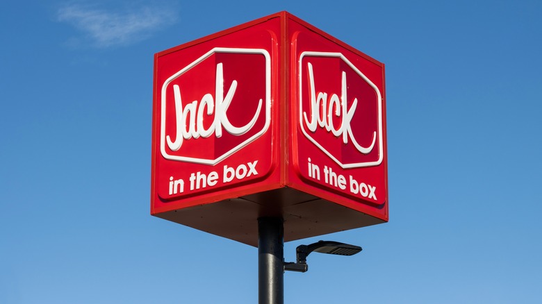 Angled view of Jack in the Box sign